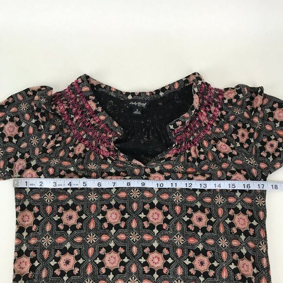 Lucky Brand Circle Diamond Smocked Blouse Women's Size Small Stretch Knit Boho - Picture 7 of 11